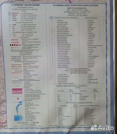 Настенная карта Иркутской области