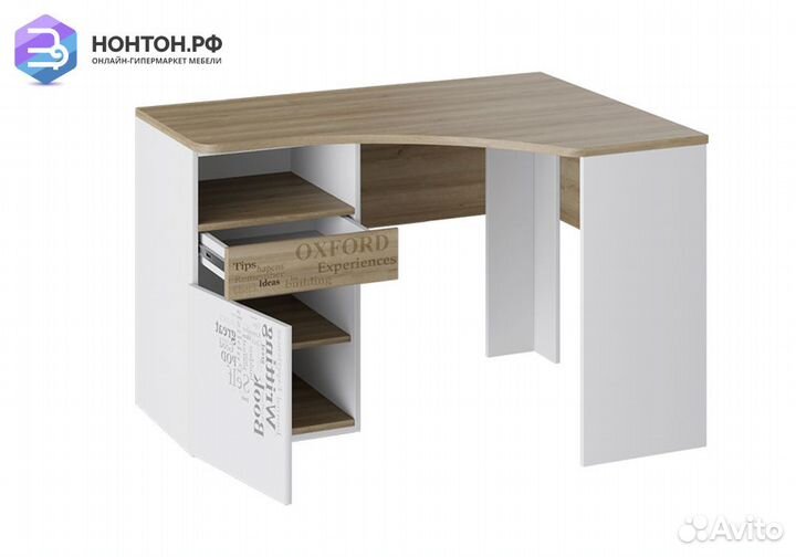 Угловой стол Оксфорд ривьера / белый с рисунком