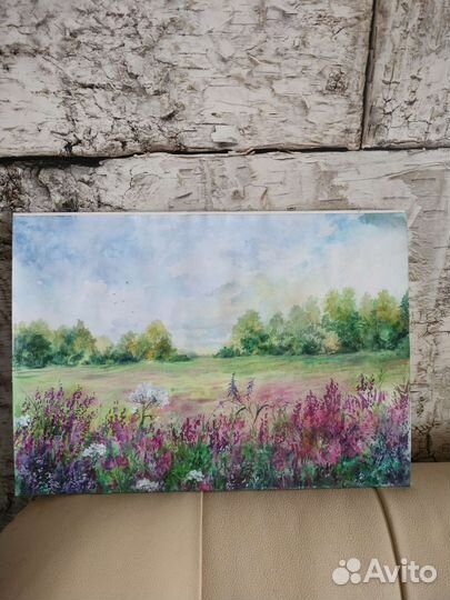 Картина акварелью. Летний пейзаж. Размер 30х40 см