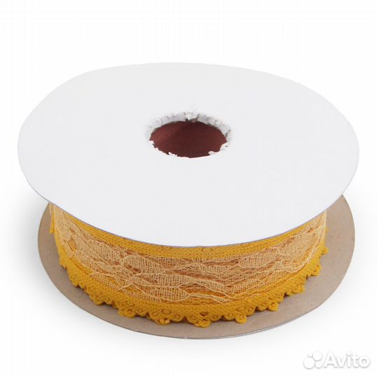 04 желтый YH107 Тесьма ажурная для оформления подарков 50мм*25м (04 желтый), 25 м