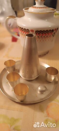 Мельхиор, коньячный набор, Мстерский ювелир, позол