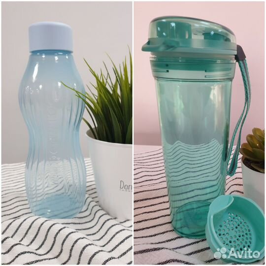 Бутылка, стакан и ланч бокс tupperware