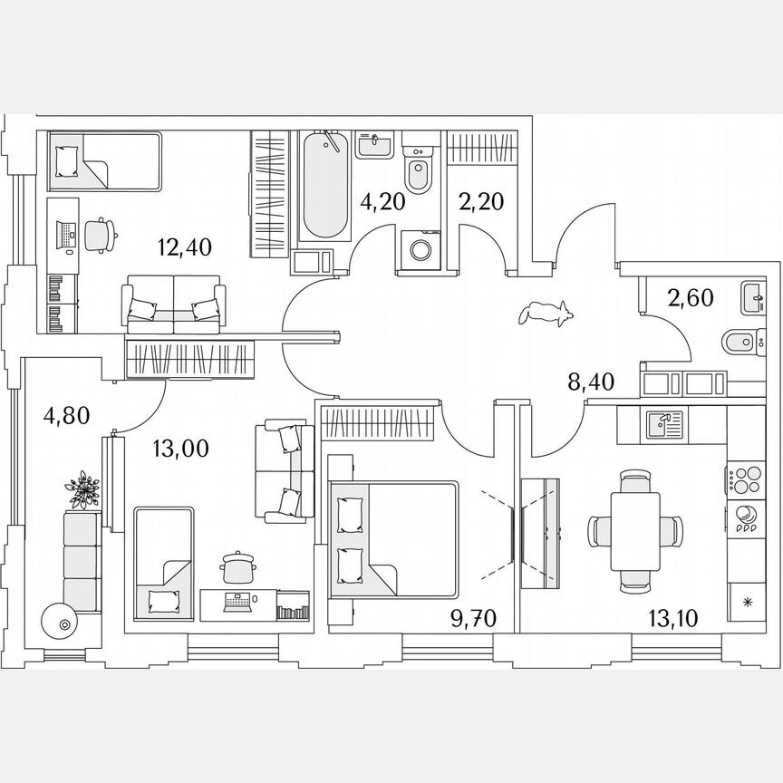 3-к. квартира, 43 м², 11/13 эт.