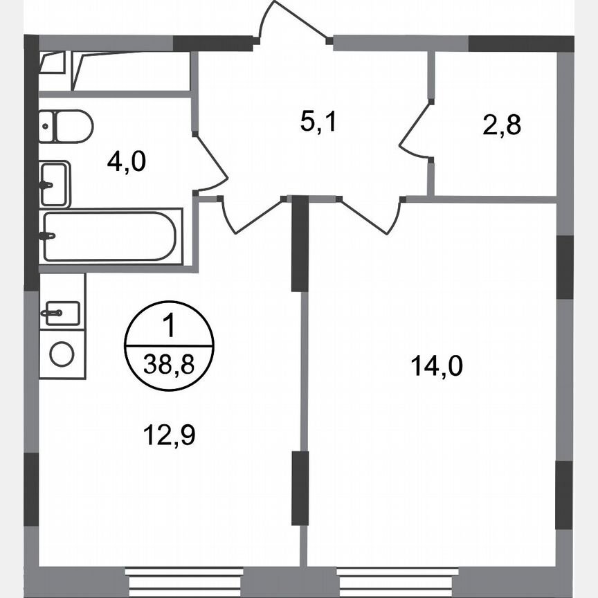 1-к. квартира, 38,8 м², 9/17 эт.