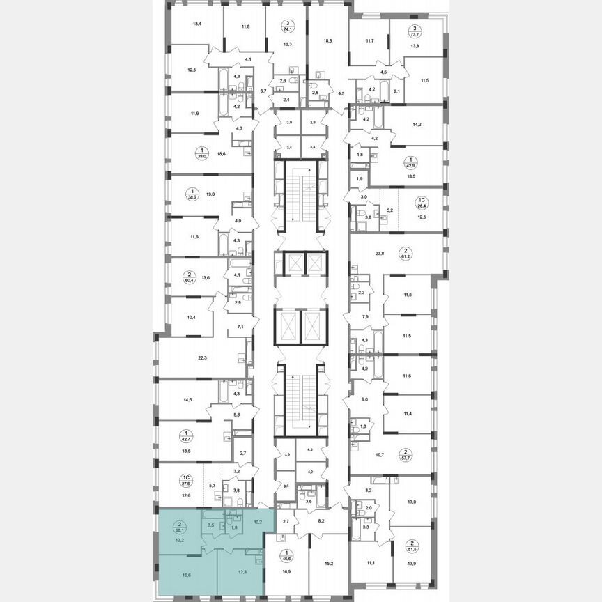 2-к. квартира, 56,1 м², 18/19 эт.