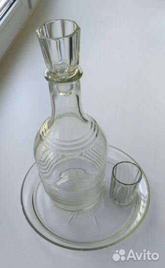 Винтаж Стеклянный Набор Графин Поднос Рюмка СССР
