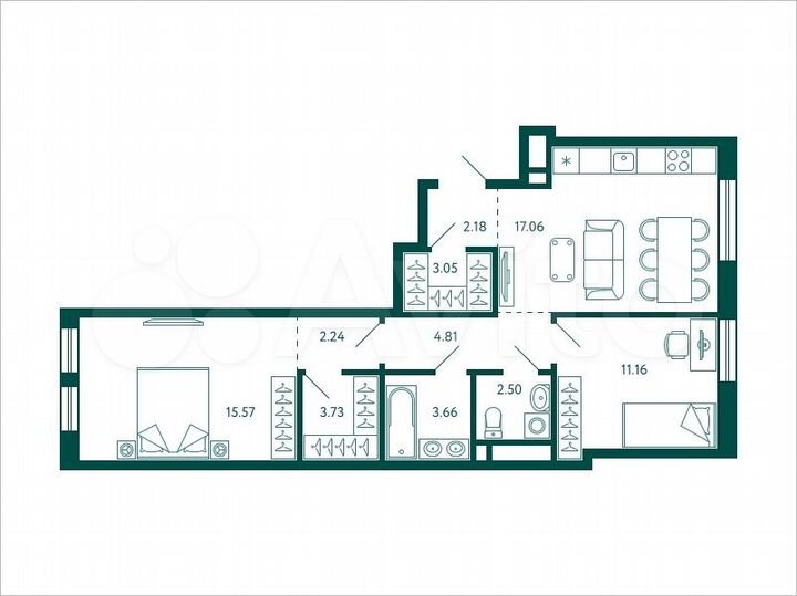 2-к. квартира, 66 м², 6/28 эт.