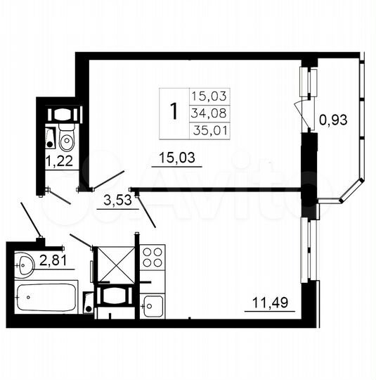 1-к. квартира, 35 м², 7/12 эт.