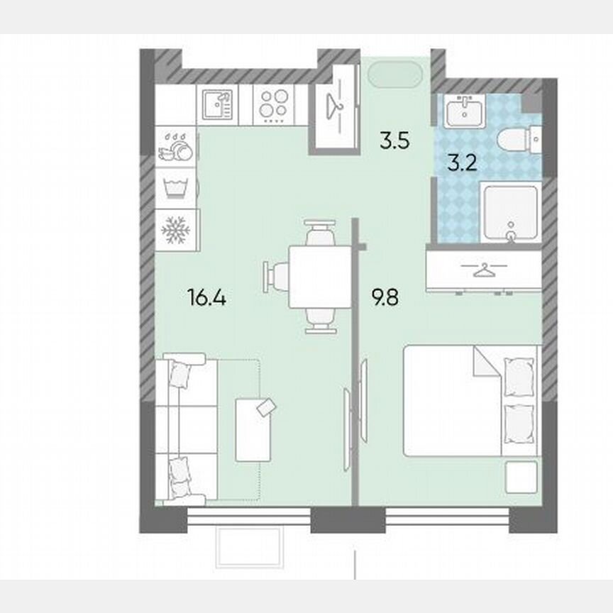 1-к. квартира, 33,1 м², 12/16 эт.