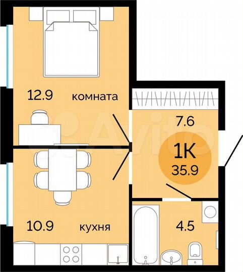 1-к. квартира, 35,9 м², 11/14 эт.