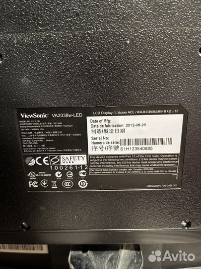 Монитор view sonic VA2038w-LED 20”