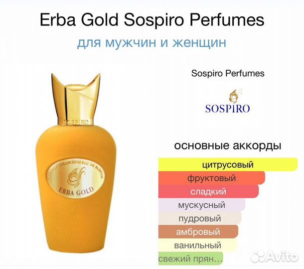 Духи Sospiro Erba Gold 15ml