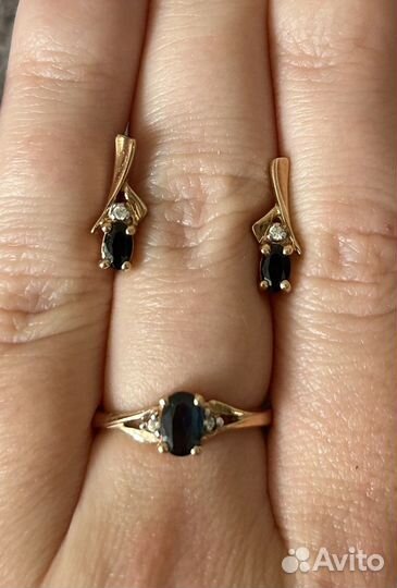 Золотые серьги/кольцо с сапфирами