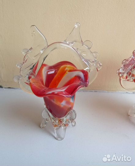 Вазы и рыба цветное стекло, винтаж