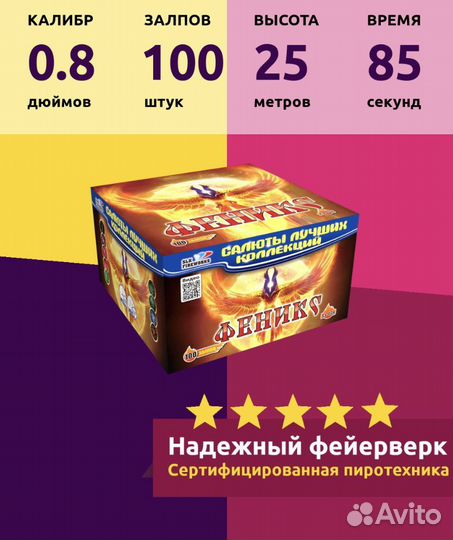 Салют фейерверк Феникс 100 залпов