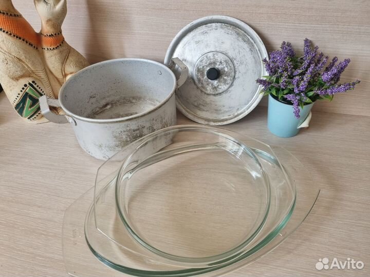 Стеклянная посуда для выпечки кастрюля СССР 2 л