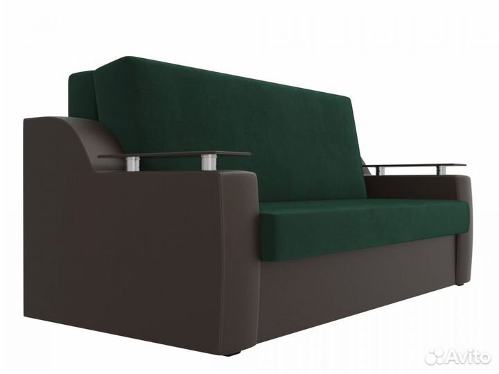 Диван прямой аккордеон Сенатор 160, велюр, зеленый, коричневый