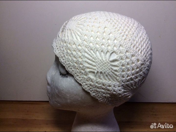 Вязаная шапочка, натур хлопок, арт 056, р 54-56