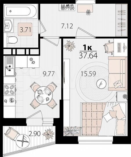 1-к. квартира, 37,6 м², 9/12 эт.