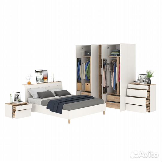 Мебель для спальни Моби Муссон № 15 кровать на 1600 белый/дуб эндгрейн элегантный, ортопед