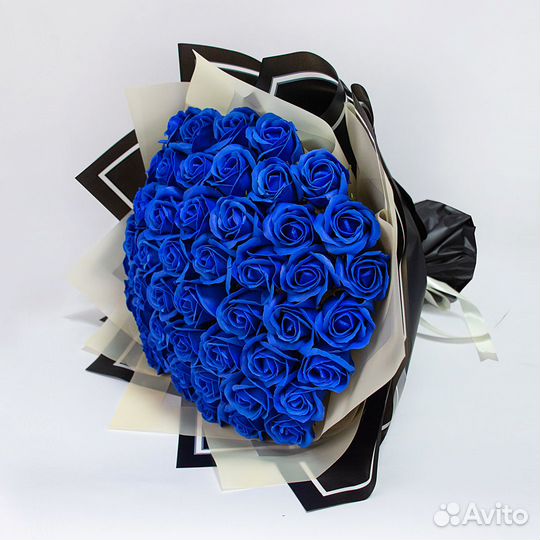 Букет из 51 мыльной,синей розы