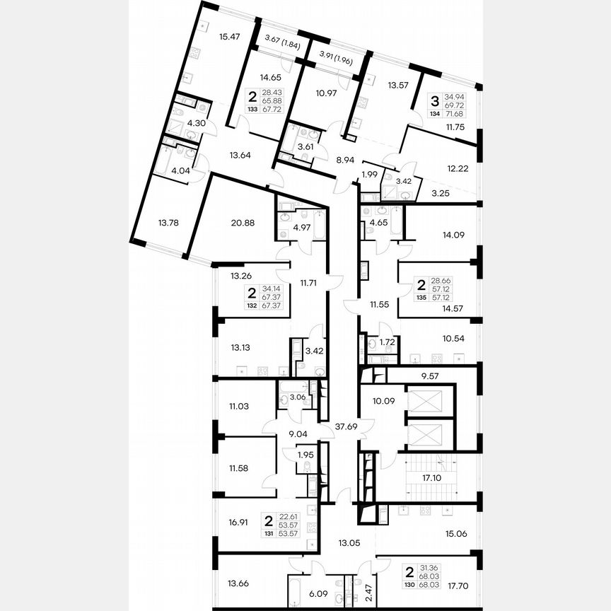 2-к. квартира, 67,6 м², 4/19 эт.