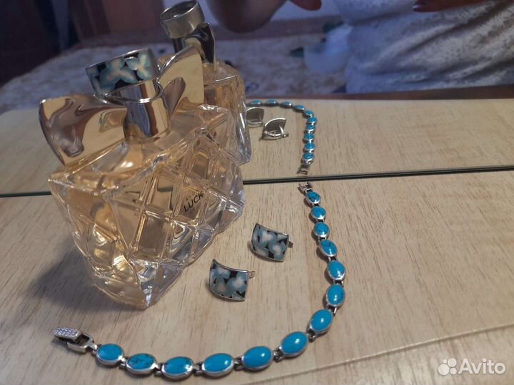 Серебряный комплект с лазурной эмалью