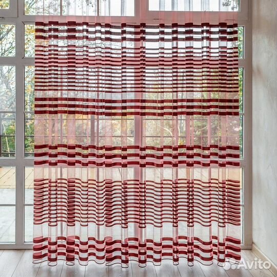 Тюль Полоска бордо