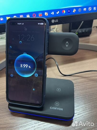 Беспроводная зарядка Canyon 3в1 Qi CNS-WCS303B