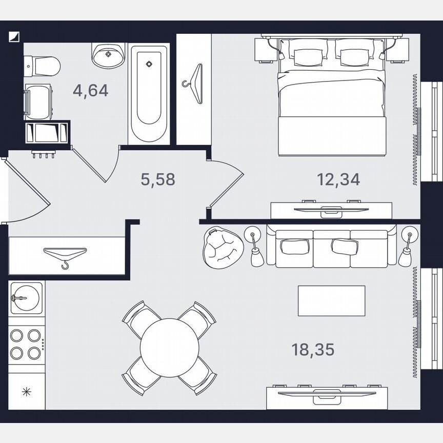 2-к. апартаменты, 40,9 м², 6/24 эт.