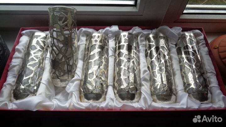 Набор стаканов в резном серебре 925 пробы