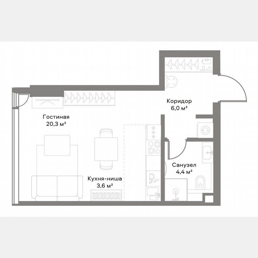 Квартира-студия, 34,4 м², 29/36 эт.
