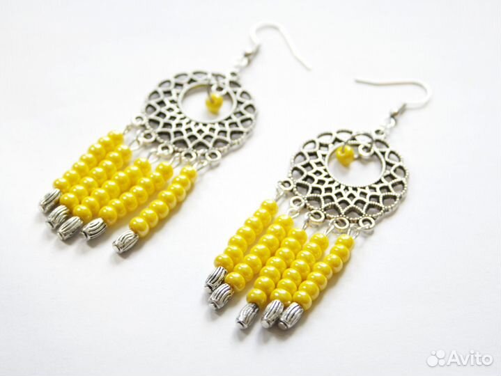 Серьги новые разные, длинные висячие с бисером