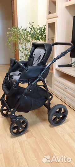 Коляска Peppy 2 в 1, черная кожа