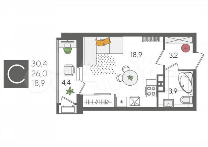 Квартира-студия, 31,9 м², 22/24 эт.