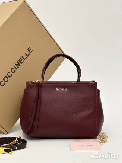 Сумка с ручкой Coccinelle натуральная кожа бордова