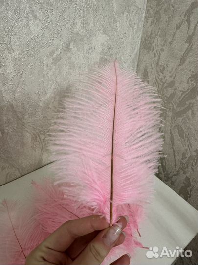 Перья страуса розовые 10 штук