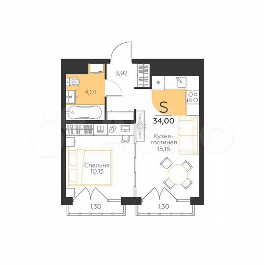 1-к. квартира, 34 м², 2/5 эт.