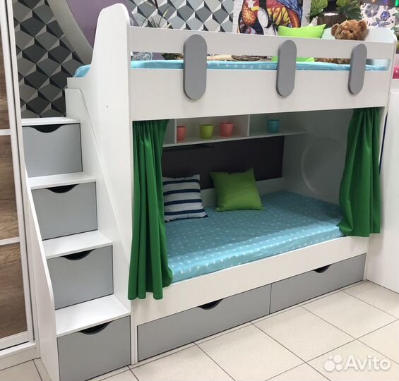 Кровать двухъярусная детская Юниор (серебро+белый)