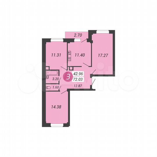 3-к. квартира, 72 м², 4/14 эт.