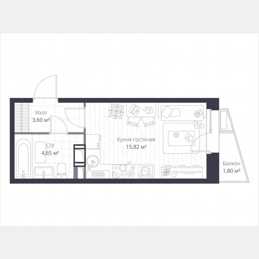 Квартира-студия, 24,6 м², 8/11 эт.