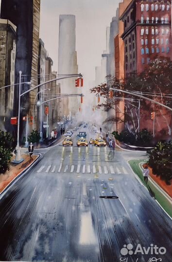 Картина акварелью. Городской пейзаж