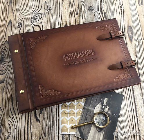 Фотоальбом кожаный семейный с ремешками