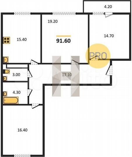 3-к. квартира, 91,6 м², 20/23 эт.