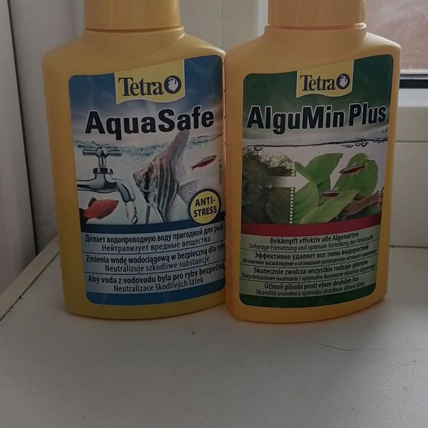 Средства для аквариума "Tetra" AquaSafe и Algu Min