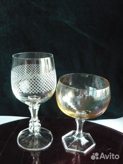 Стаканы,бокалы тонкое стекло с резьбой.,СССР. За 1