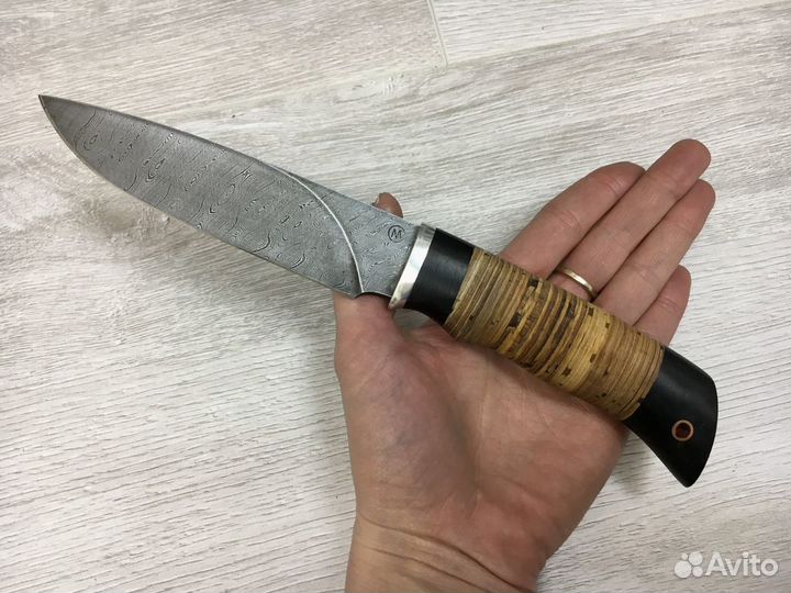 Нож Мурена, дамасская сталь, рукоять из бересты и