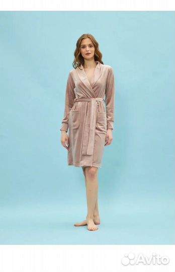 Халат домашний женский велюровый бежевый
