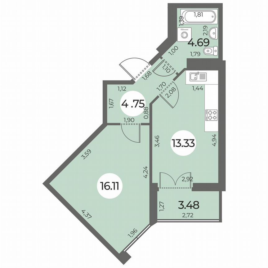 1-к. квартира, 40 м², 8/24 эт.
