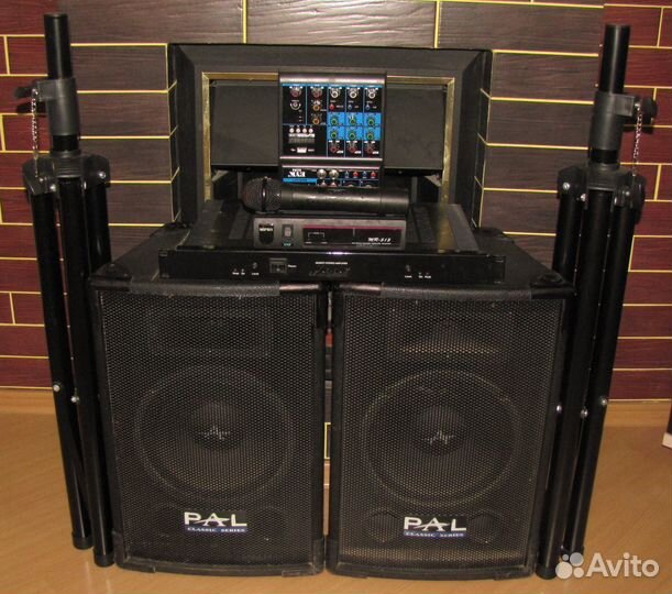 Колонки PAL 480Вт Усилитель Микшер Микрофон Стойки